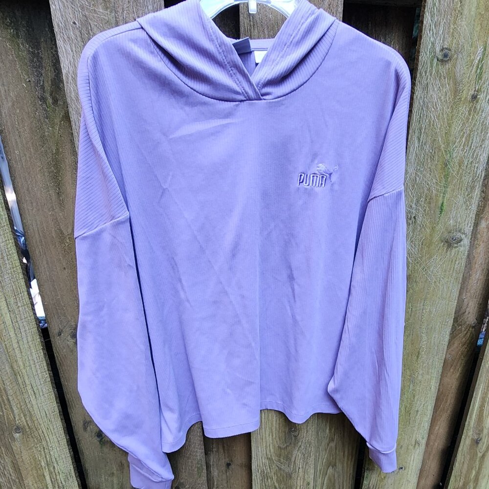 EUC Women's XXL Puma Cropped Lavender Lightweight Hoodie Sweatshirt
